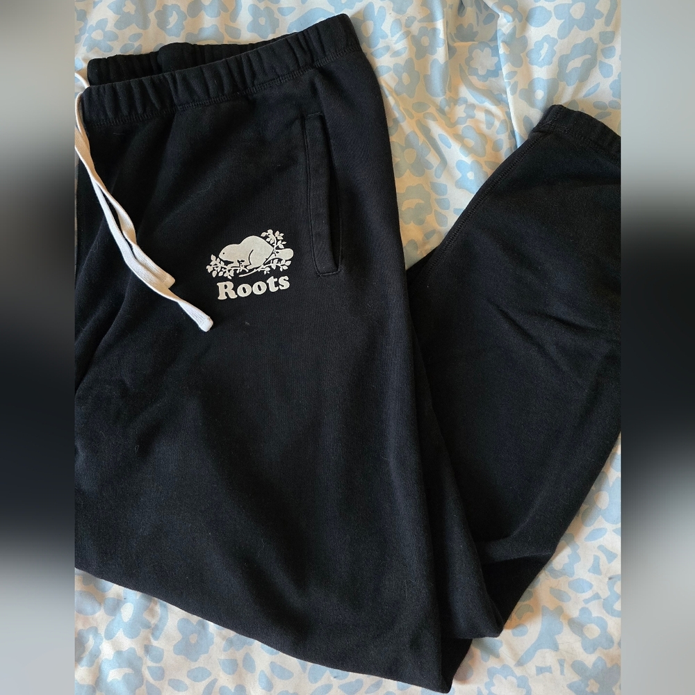 Roots Black Sweatpants with White Accents